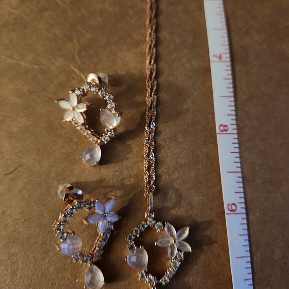 JTV Rose Quartz White Zircon 18K Rose Gold Earrings - Picture 8 of 10